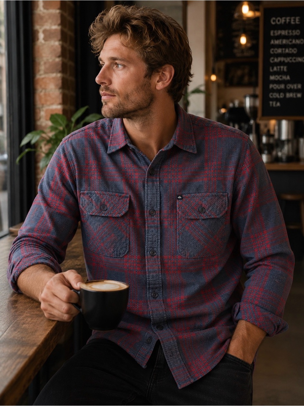 Quiksilver Plaid Flannel Button‑Up Shirt – Men’s L